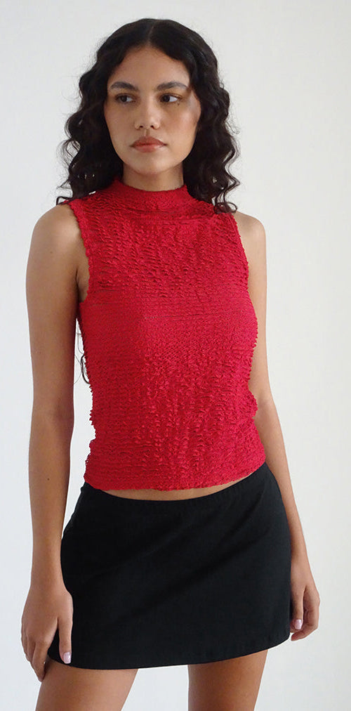 Image of Arien Textured Mock Neck Top in Burgundy