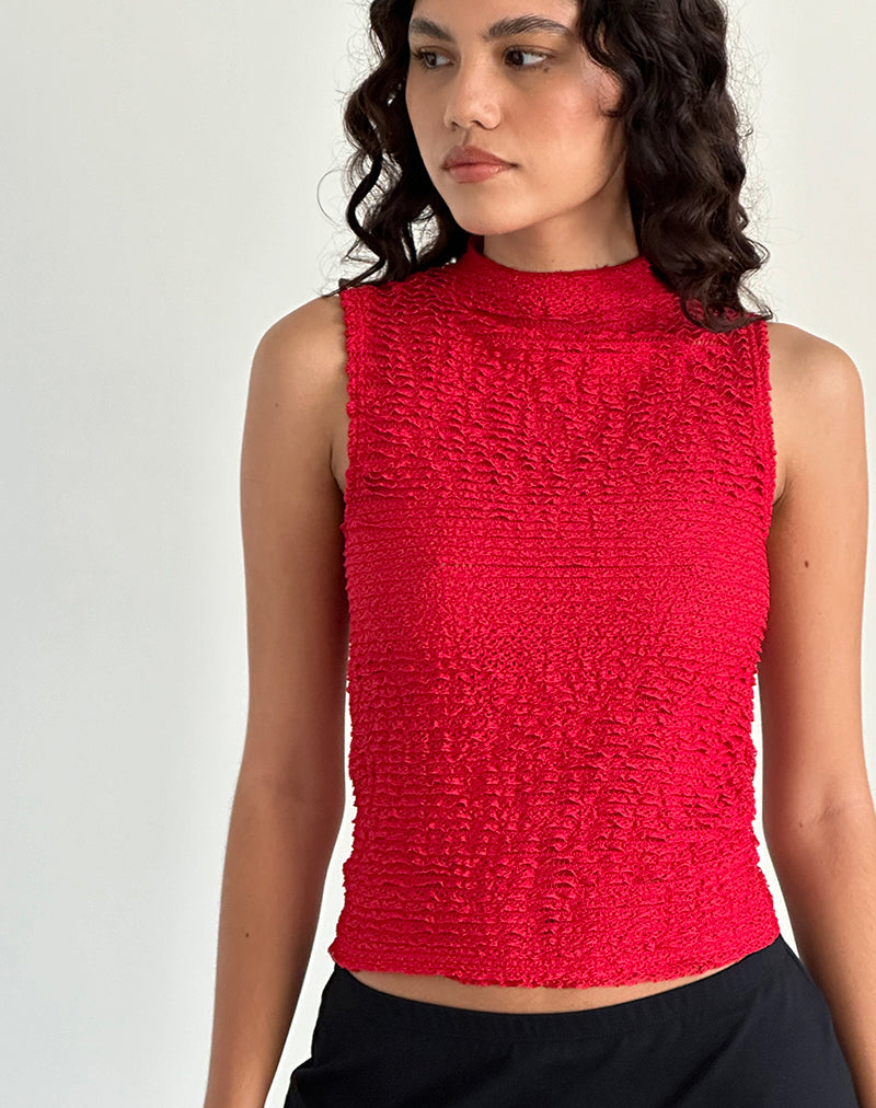 Image of Arien Textured Mock Neck Top in Burgundy