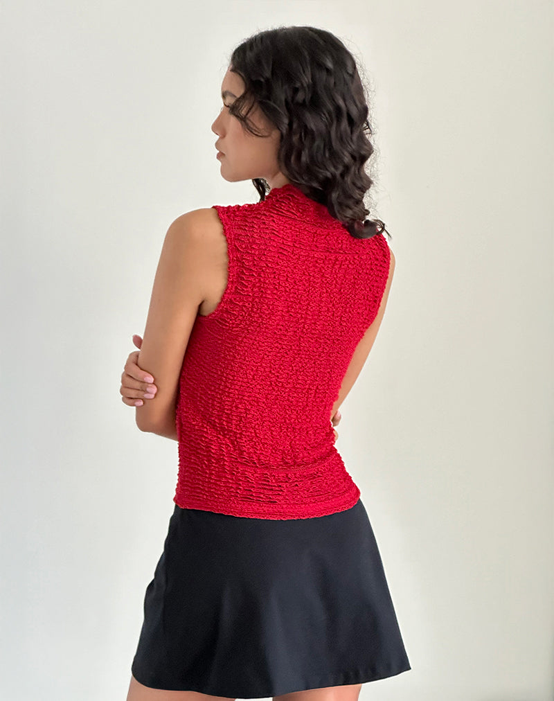 Image of Arien Textured Mock Neck Top in Burgundy