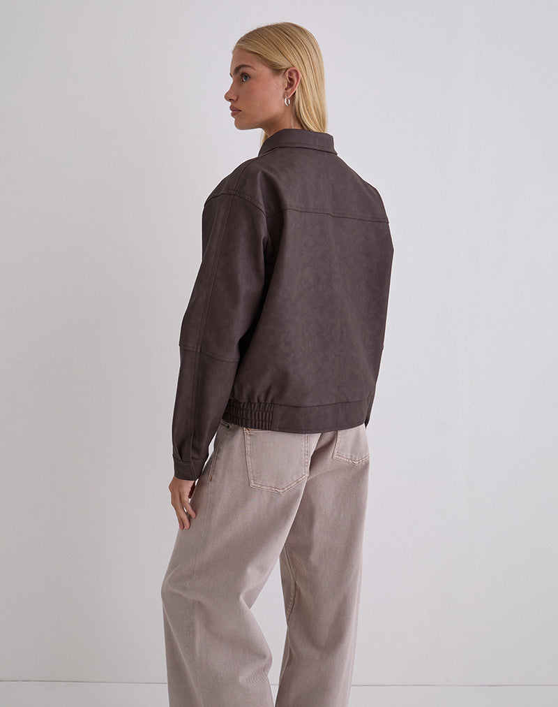 Image of Aviara Cropped Jacket In PU Dark Brown