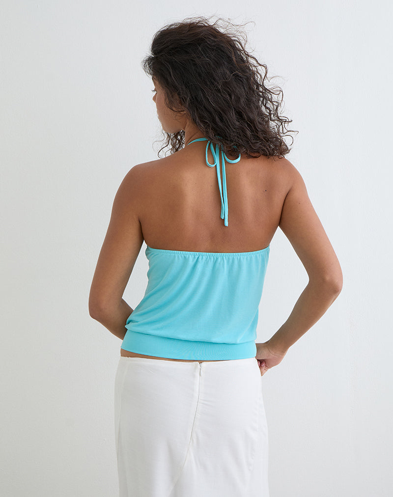 Image of Ballerie Halter Top in Cupro Aqua