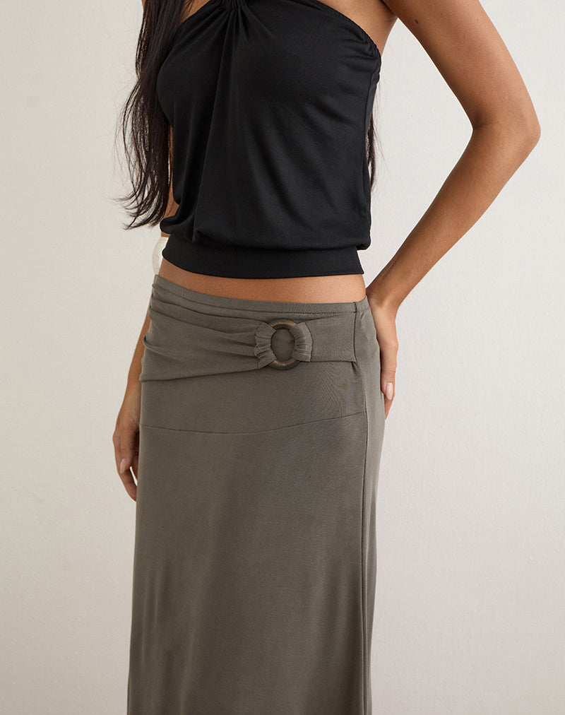 Image of Yusra Midi Skirt in Cupro Dark Brown
