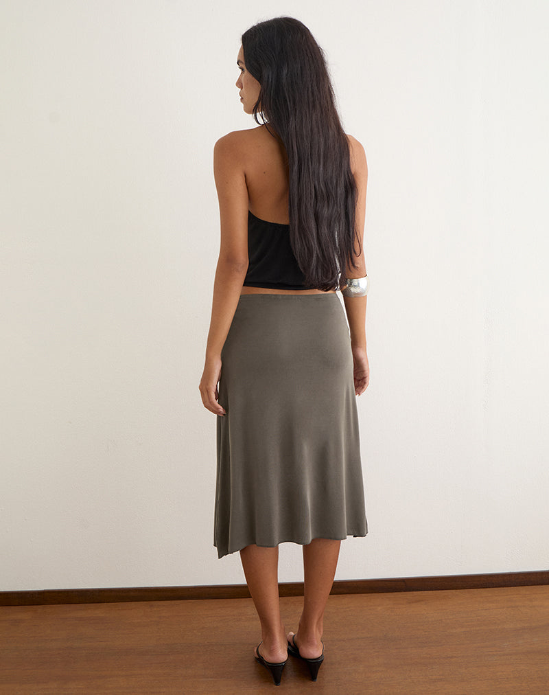Image of Yusra Midi Skirt in Cupro Dark Brown