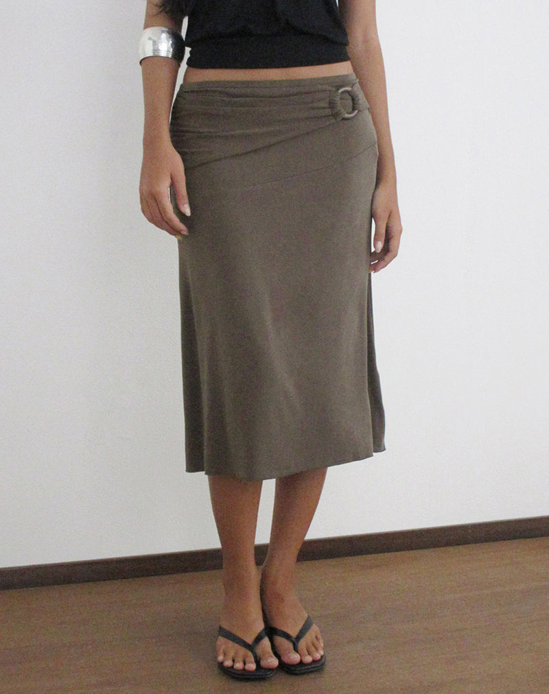 Image of Yusra Midi Skirt in Cupro Dark Brown