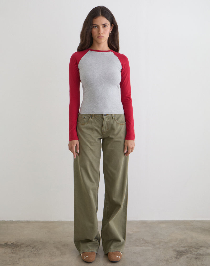 Image of Balqis Long Sleeve Top in Grey Marl Adrenaline Red Combination