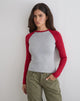 Image of Balqis Long Sleeve Top in Grey Marl Adrenaline Red Combination