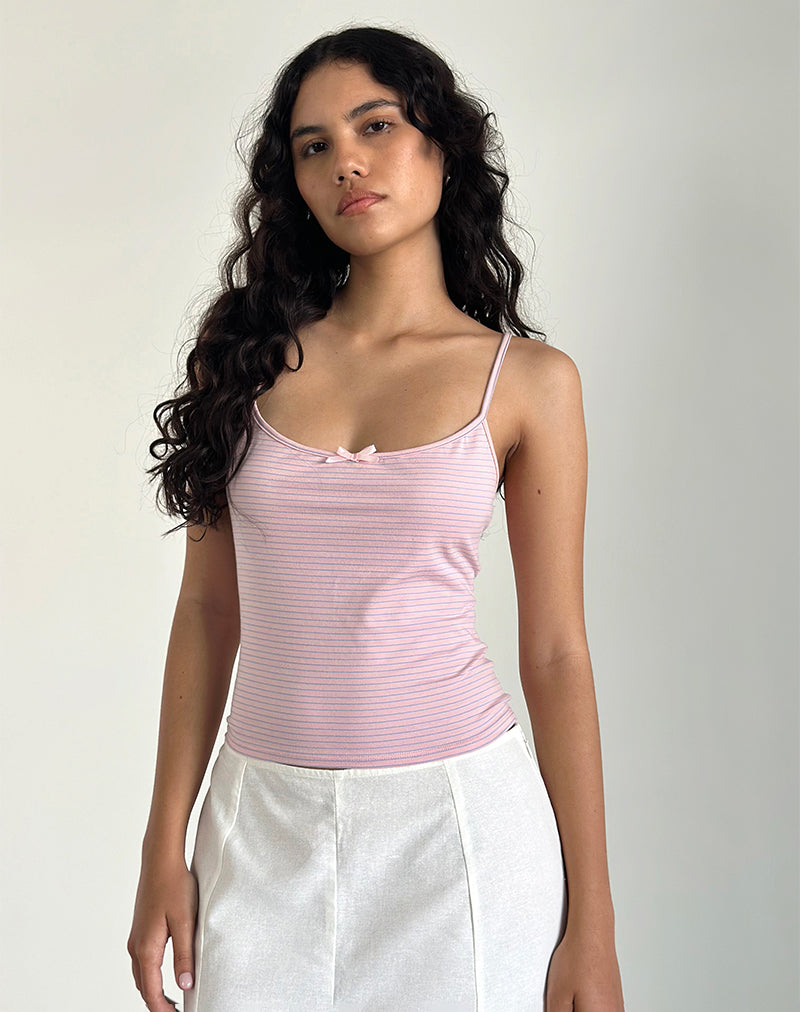 Barlyn Cami Top in Pink and Blue Stripe
