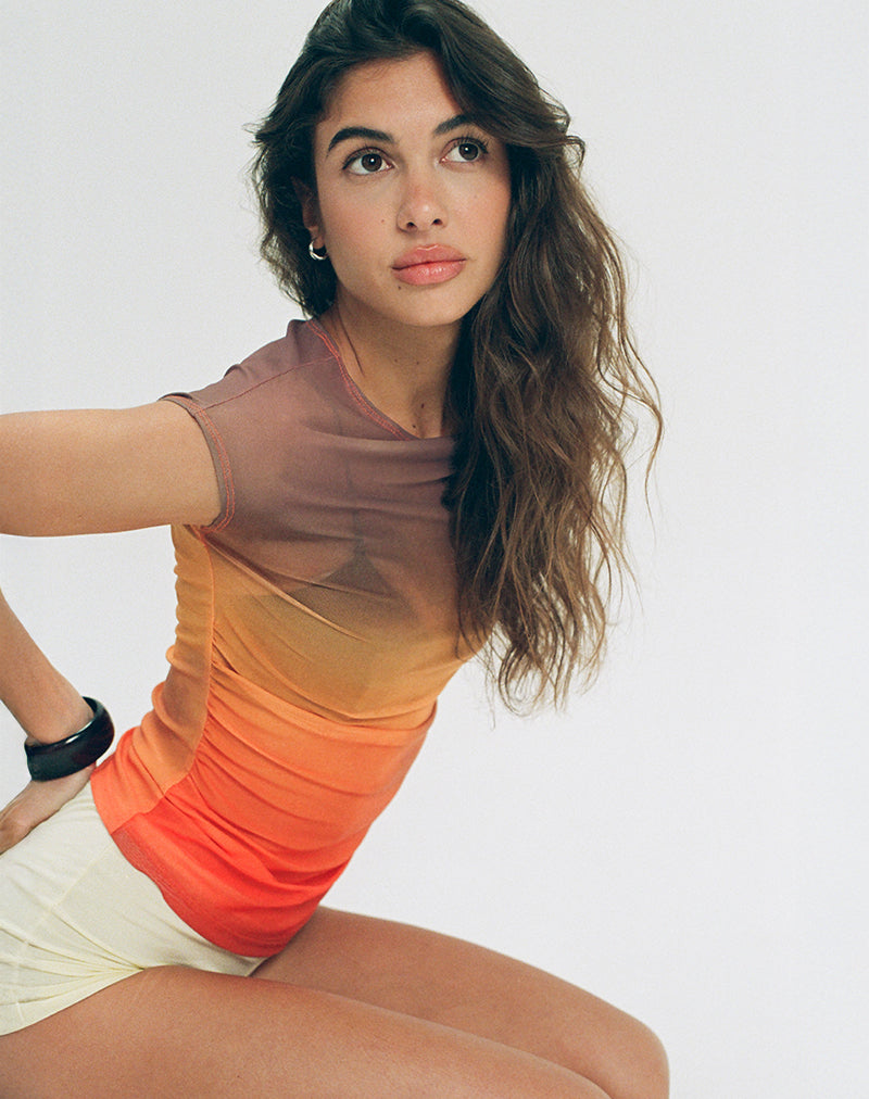 Image of Bastille Top in Mesh Printed Orange Sunset
