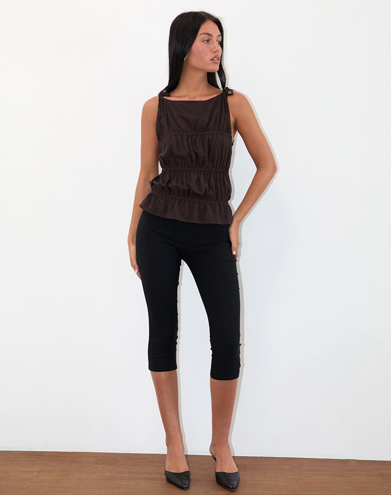 Beck Ruched Tie Strap Top in Bitter Chocolate