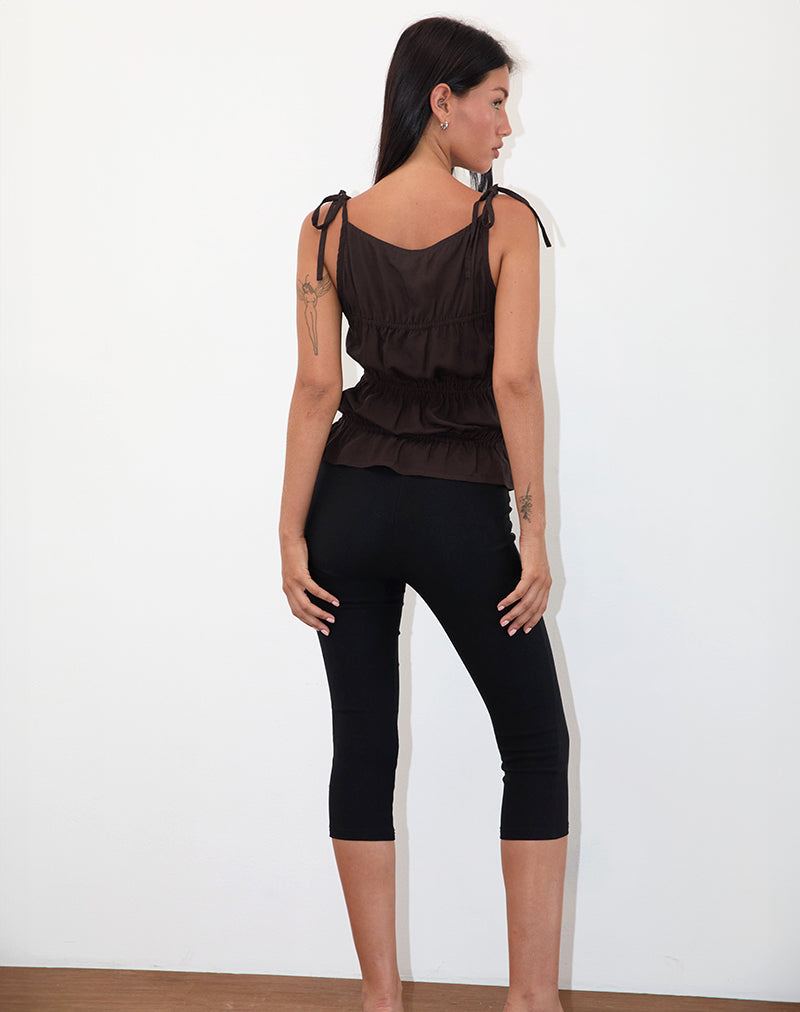 Image of Beck Ruched Tie Strap Top in Bitter Chocolate