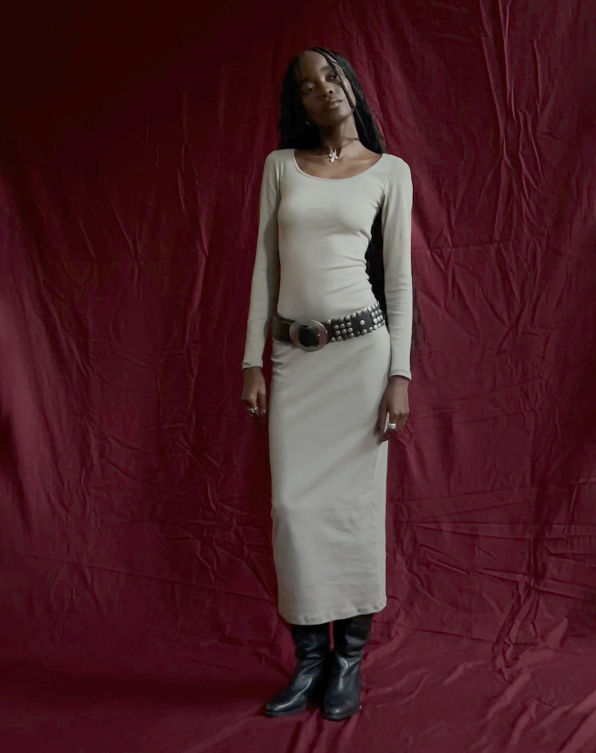 Image of Belila Long Sleeve Maxi Dress in Sage Grey