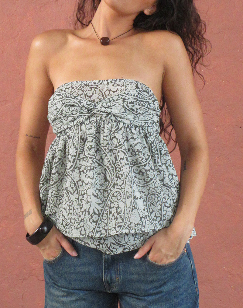 Belira Bandeau Top in Bloom Paisley Pale Blue