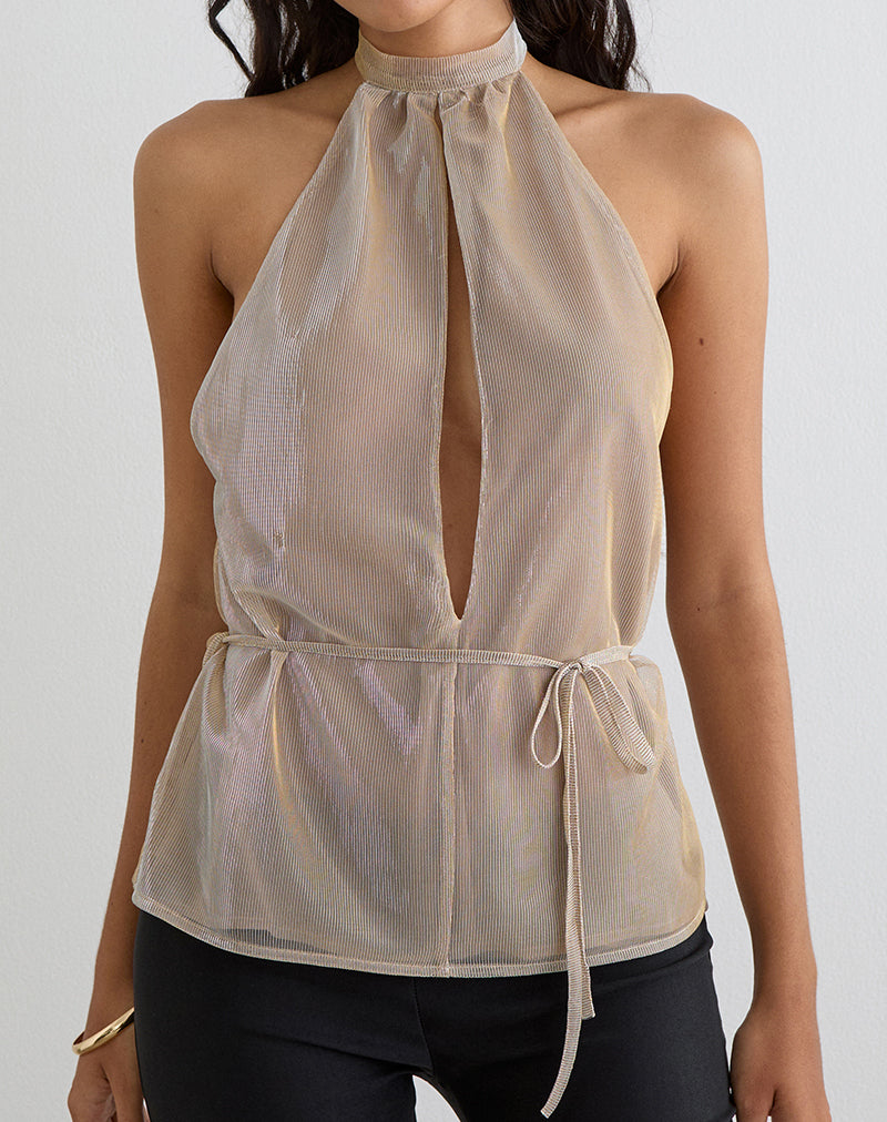 Image of Benicia High Neck Keyhole Top in Gold