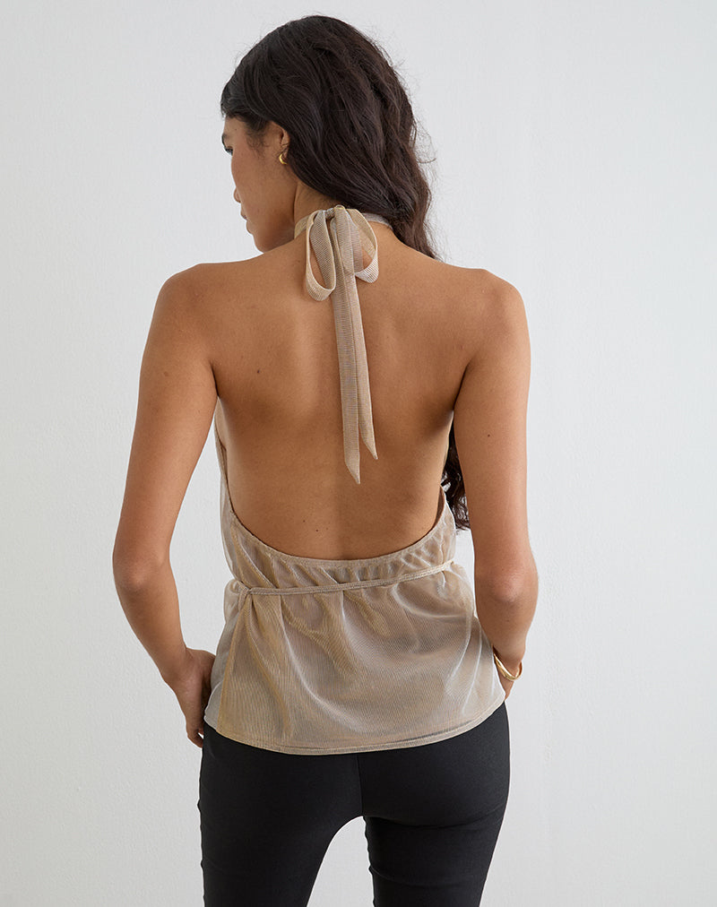 Image of Benicia High Neck Keyhole Top in Gold