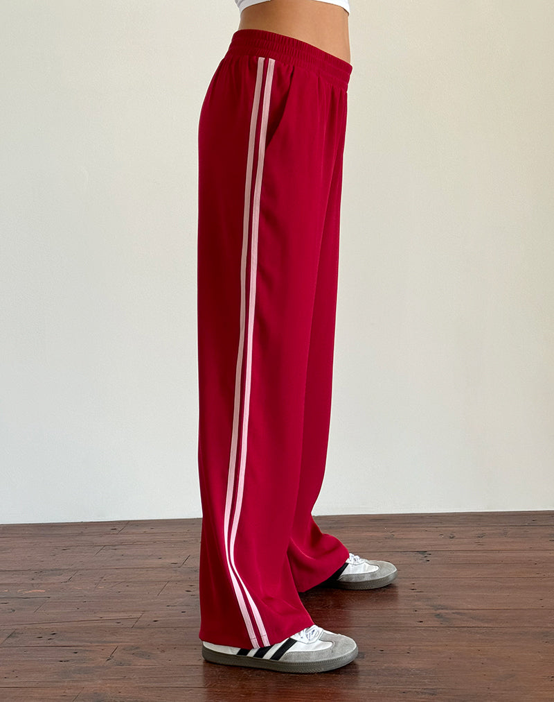 Bennett Wide Leg Trouser in Tailoring Red with Pink Stripe