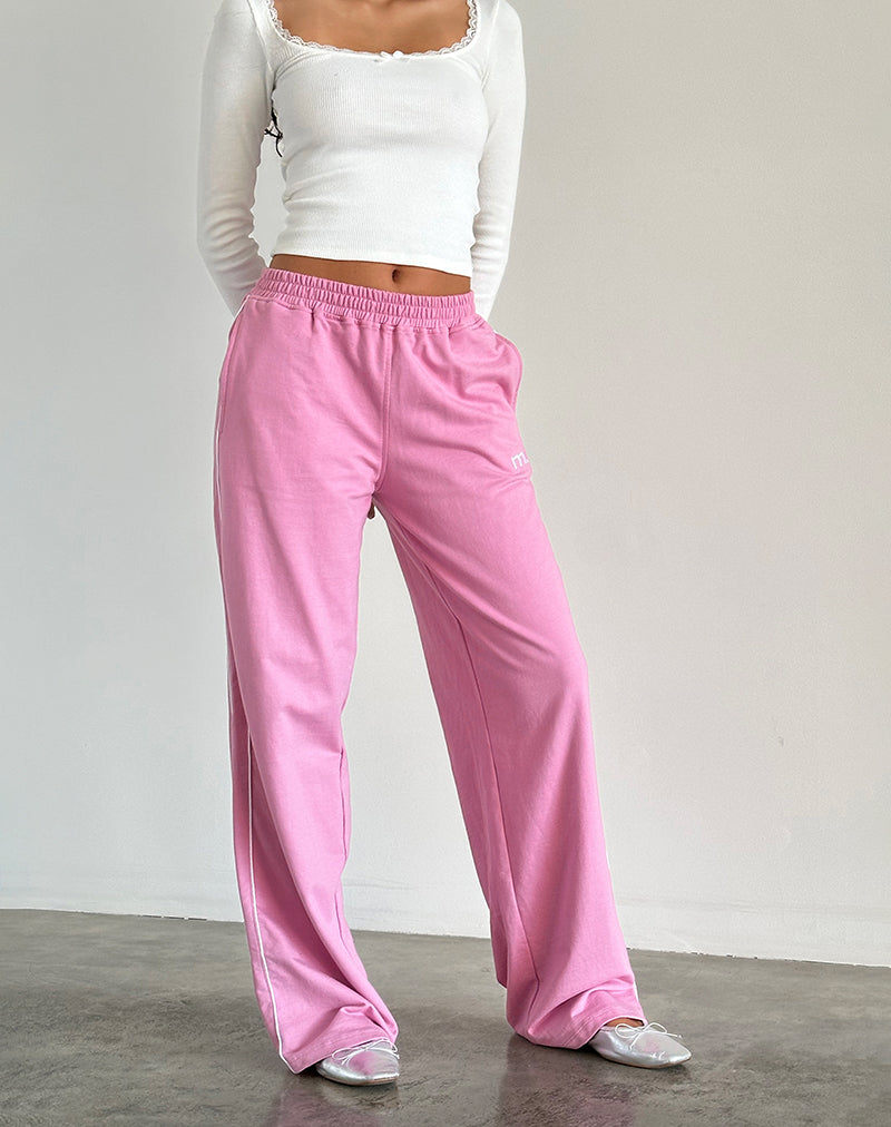 Image of Benton Jogger in Flamingo Pink with White Binding and M Embroidery
