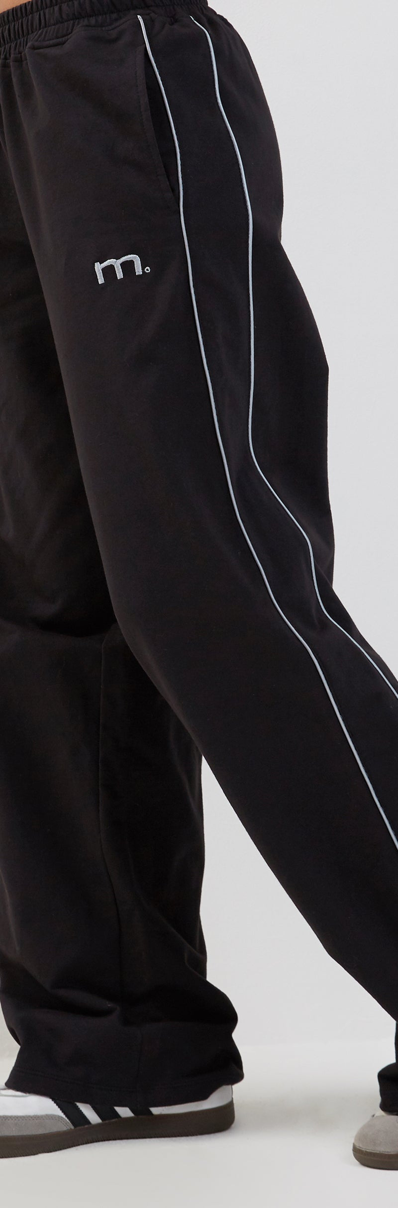 Black with Dark Grey Piping and 'M' Embroidery Wide Leg Jogger Benton