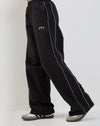 Image of Benton Wide Leg Jogger in Black with Dark Grey Piping and 'M' Embroidery