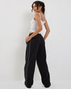 Image of Benton Wide Leg Jogger in Black with Dark Grey Piping and 'M' Embroidery