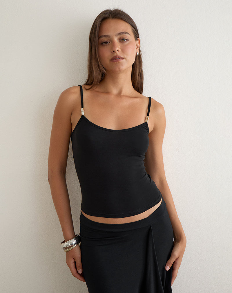 Betony Top with Beads in Cupro Black