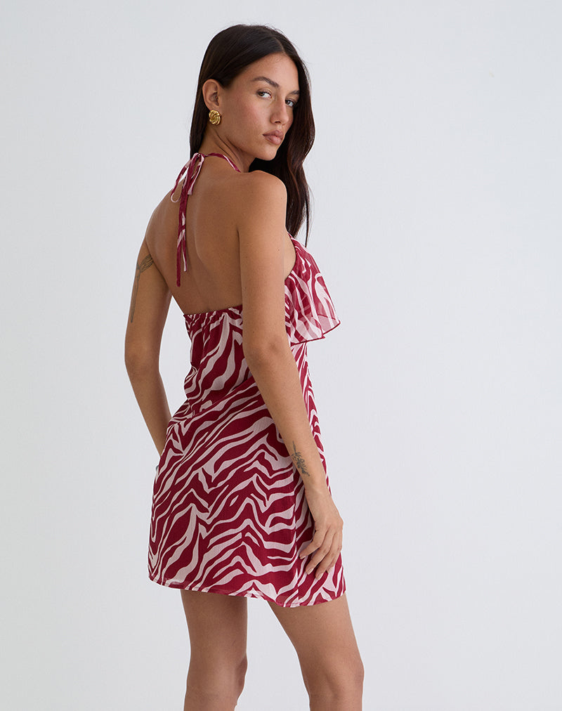 Red Zebra Print Halter Mini Dress | Beyza – motelrocks-com-us