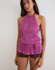 Image of Bherita Top with Beads in Sheer Plisse Hot Pink