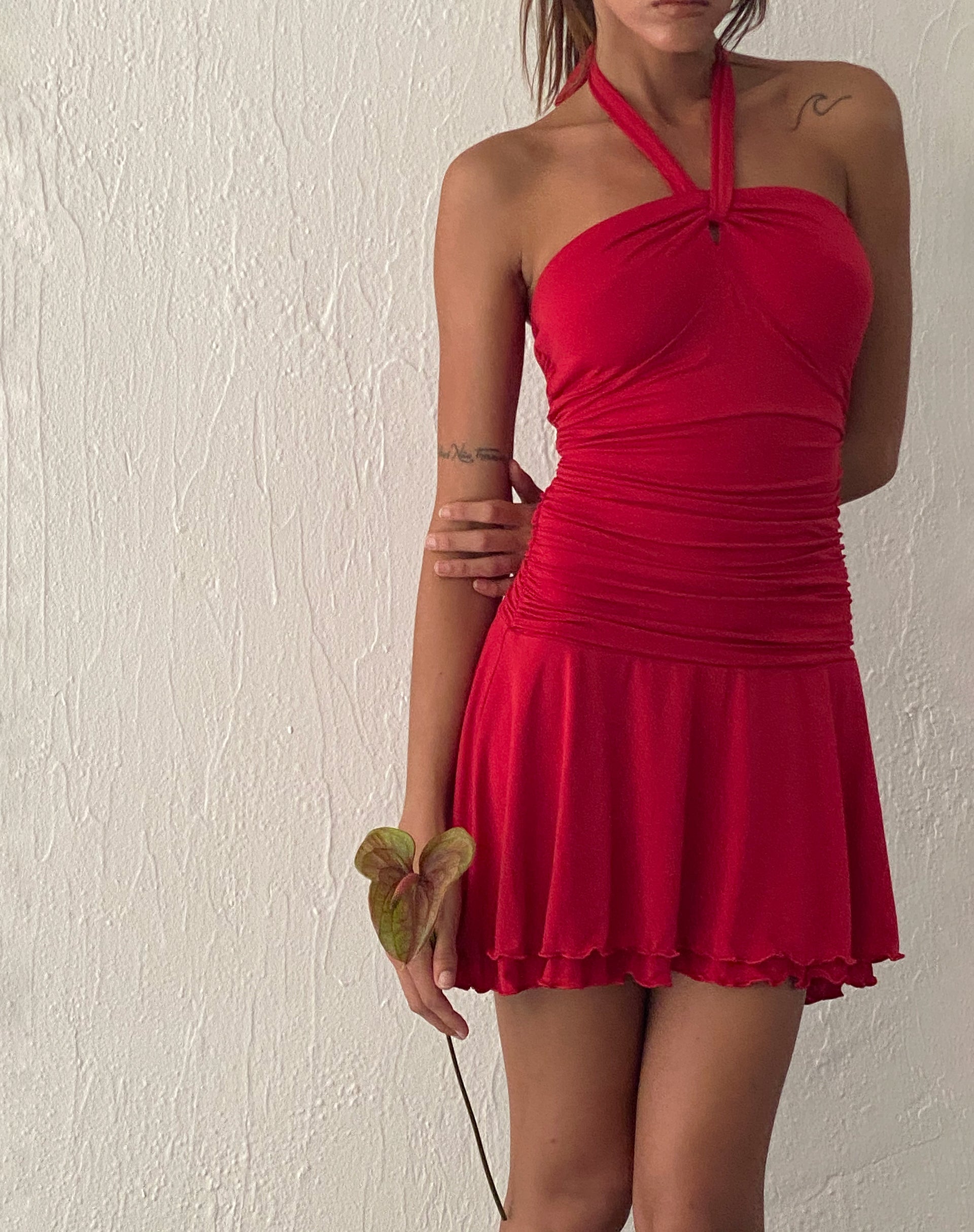 Bibi Bandeau Halterneck Mini Dress in Red Bibi Bandeau Halterneck Mini Dress in Red