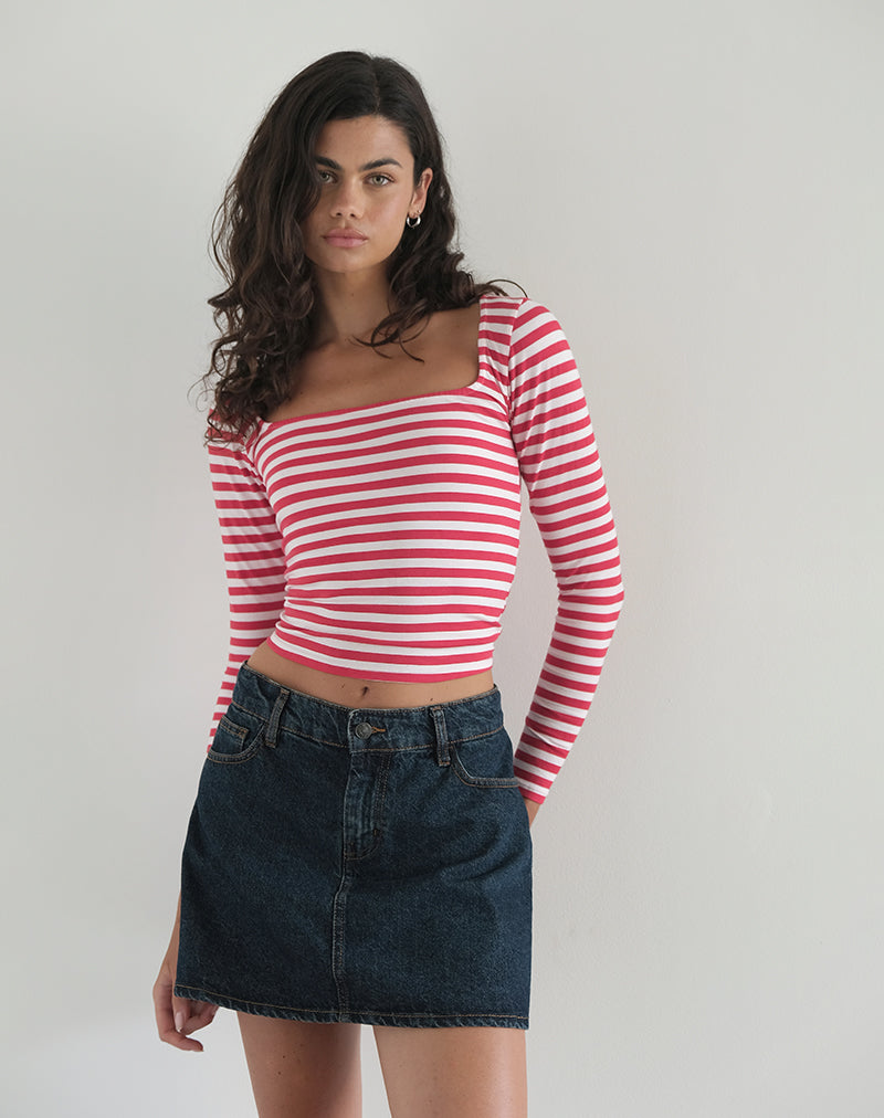 image of Biga Long Sleeve Top in Red and White Stripe