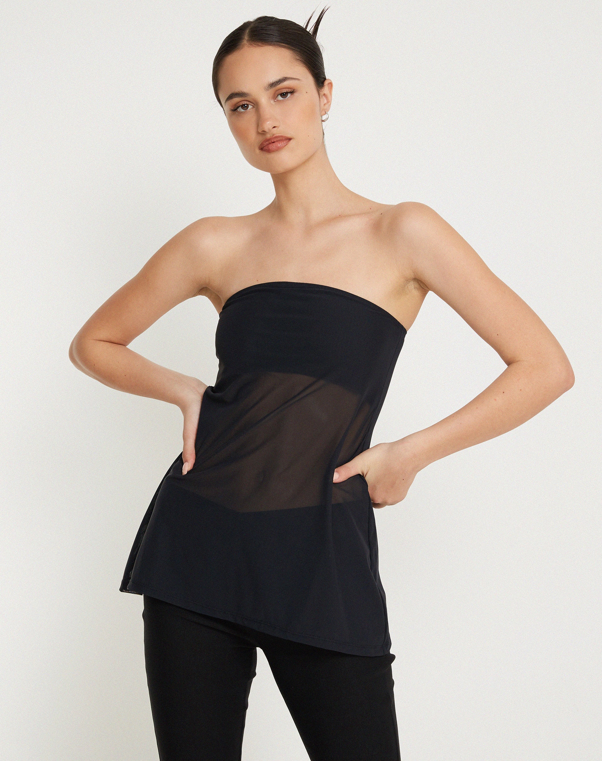 Image of Bilancia Bandeau Mesh Top in Black