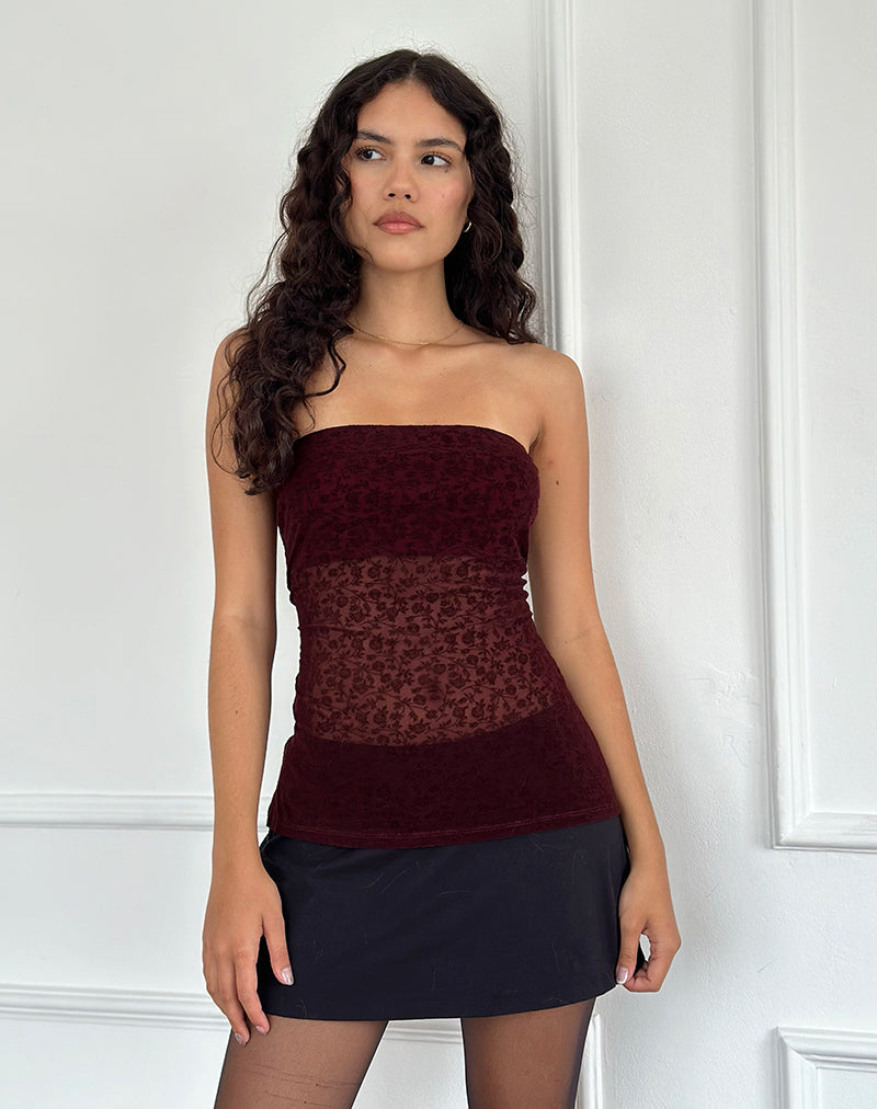 Image of Bilancia Bandeau Top in Ditsy Flock Burnt Maroon