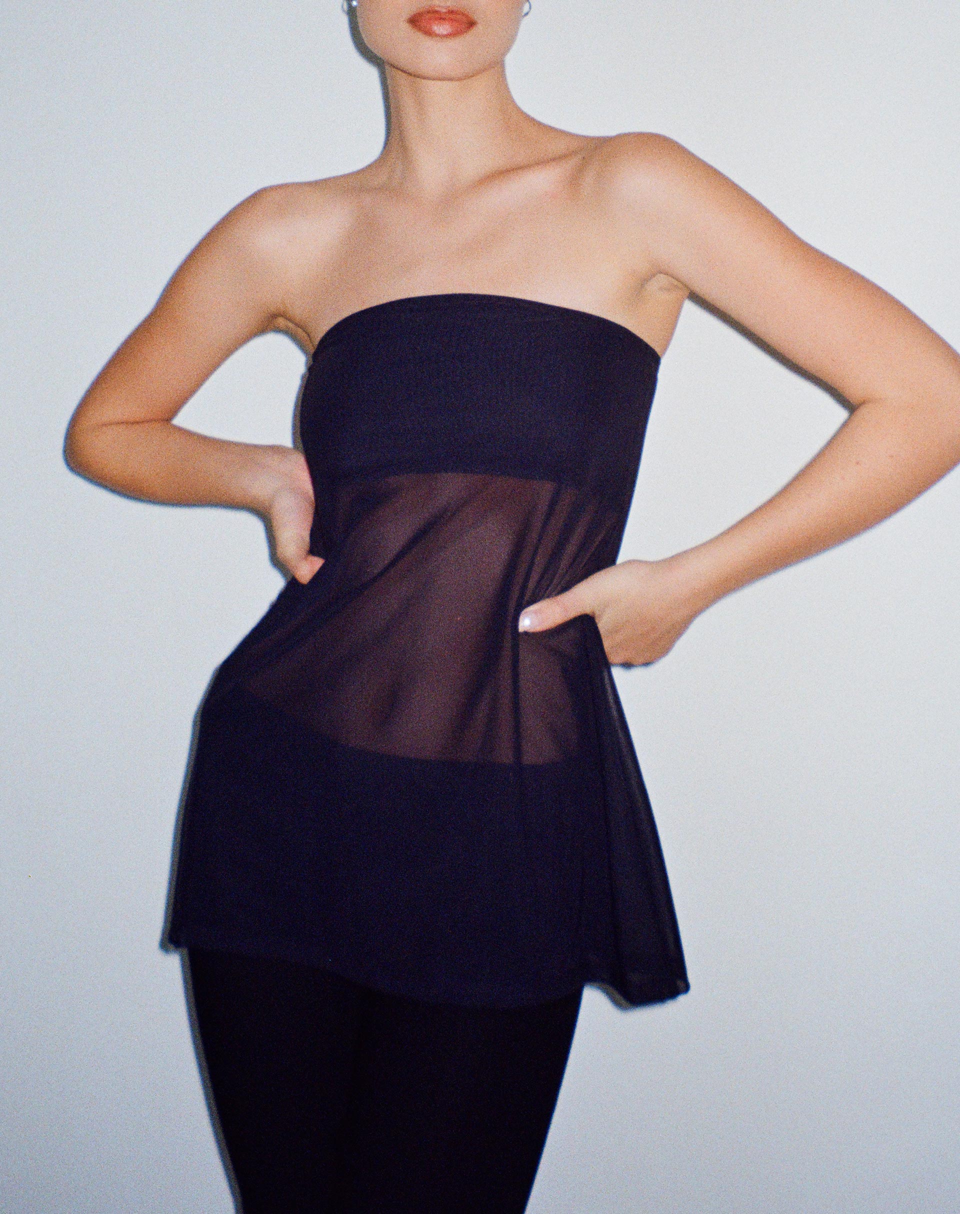 Image of Bilancia Bandeau Mesh Top in Black