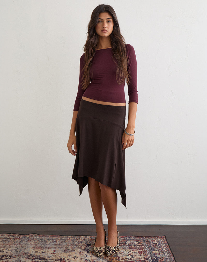 Image of Bilur Waterfall Midi Skirt in Chocolate Brown