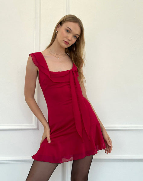 knee length dresses for ladies Burgundy Chiffon Mini Dress