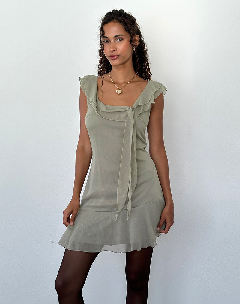 Image of Binita Mini Dress In Chiffon Olive