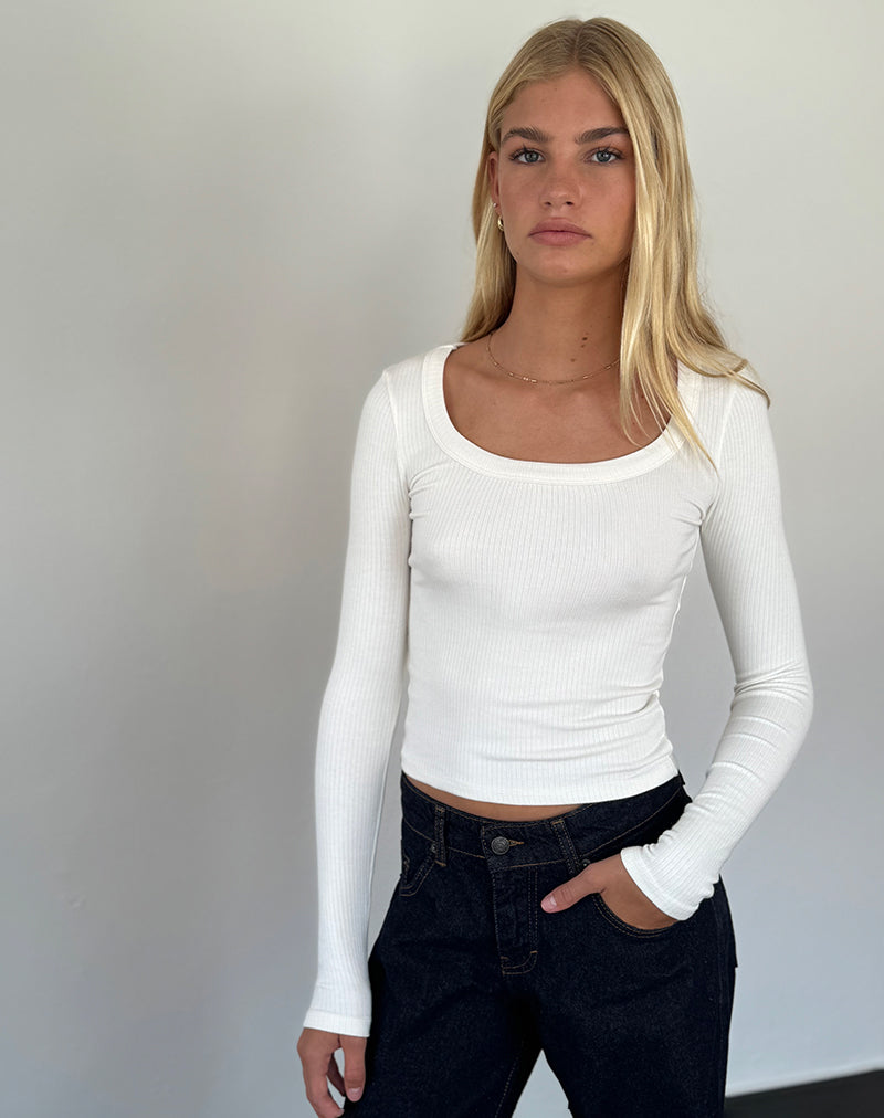 Binlo Extra Long Sleeve Top in White