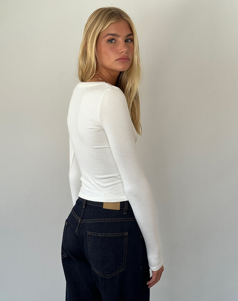 Image of Binlo Extra Long Sleeve Top in White