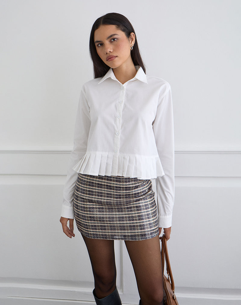 Image of Bisian Pleated Hem Shirt in Poplin White