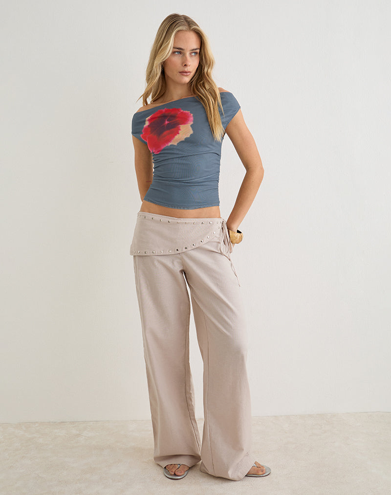 Image of Doka Trouser in Stone Linen with Studs Trim