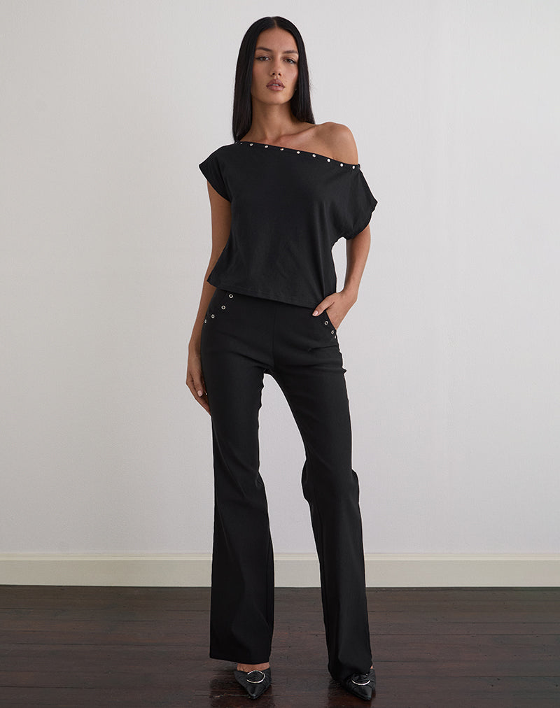 Image of Bizzy Top in Jersey Black with Studs