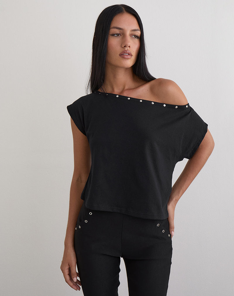 Image of Bizzy Top in Jersey Black with Studs
