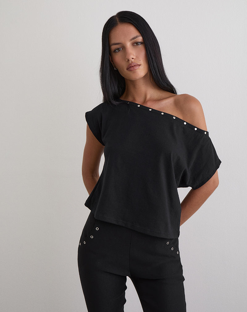 Image of Bizzy Top in Jersey Black with Studs
