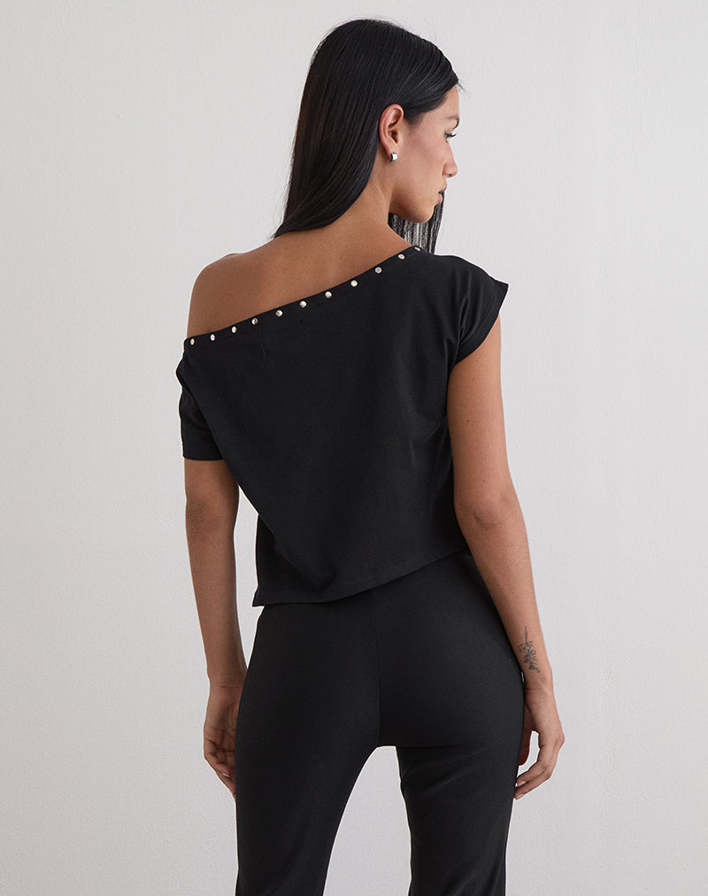 Image of Bizzy Top in Jersey Black with Studs