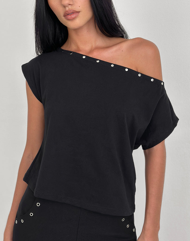Image of Bizzy Top in Jersey Black with Studs