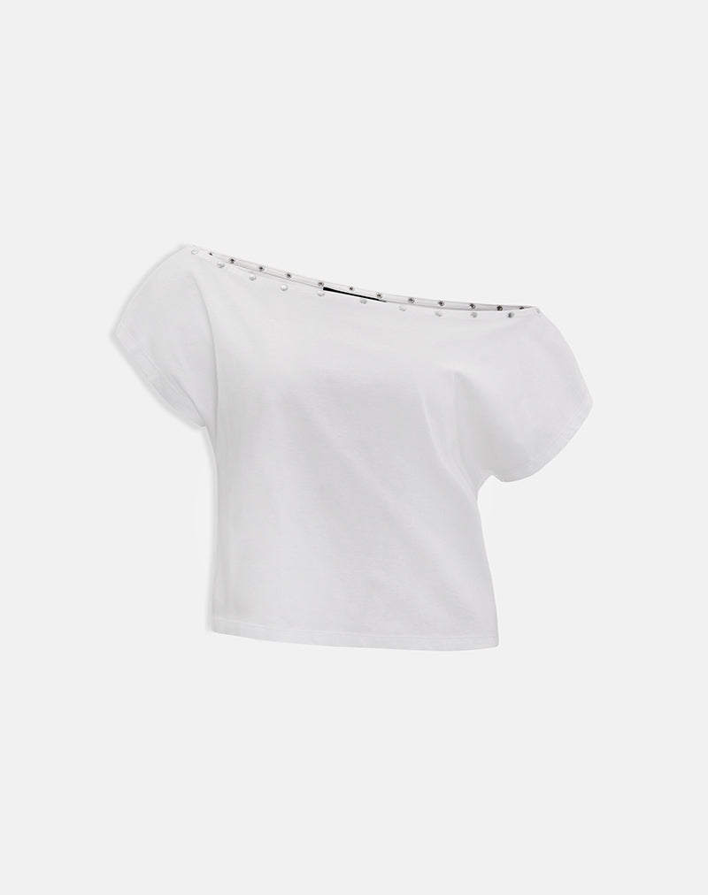 Image of Bizzy Top with Studded Neckline in Off White