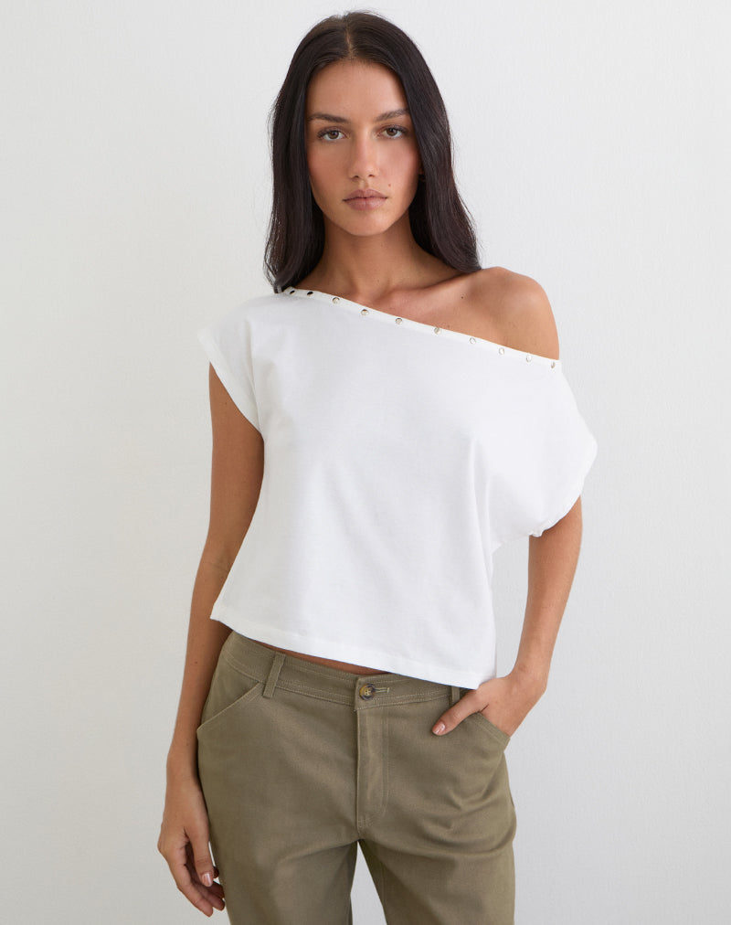 Image of Bizzy Top with Studded Neckline in Off White