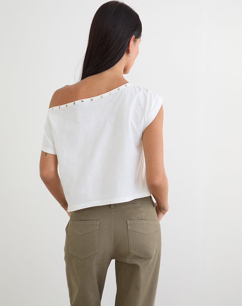Image of Bizzy Top with Studded Neckline in Off White