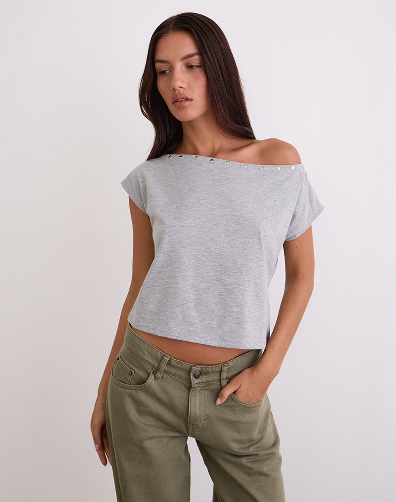 Grey Marl Top with Studded Neckline | Bizzy – motelrocks-com-us