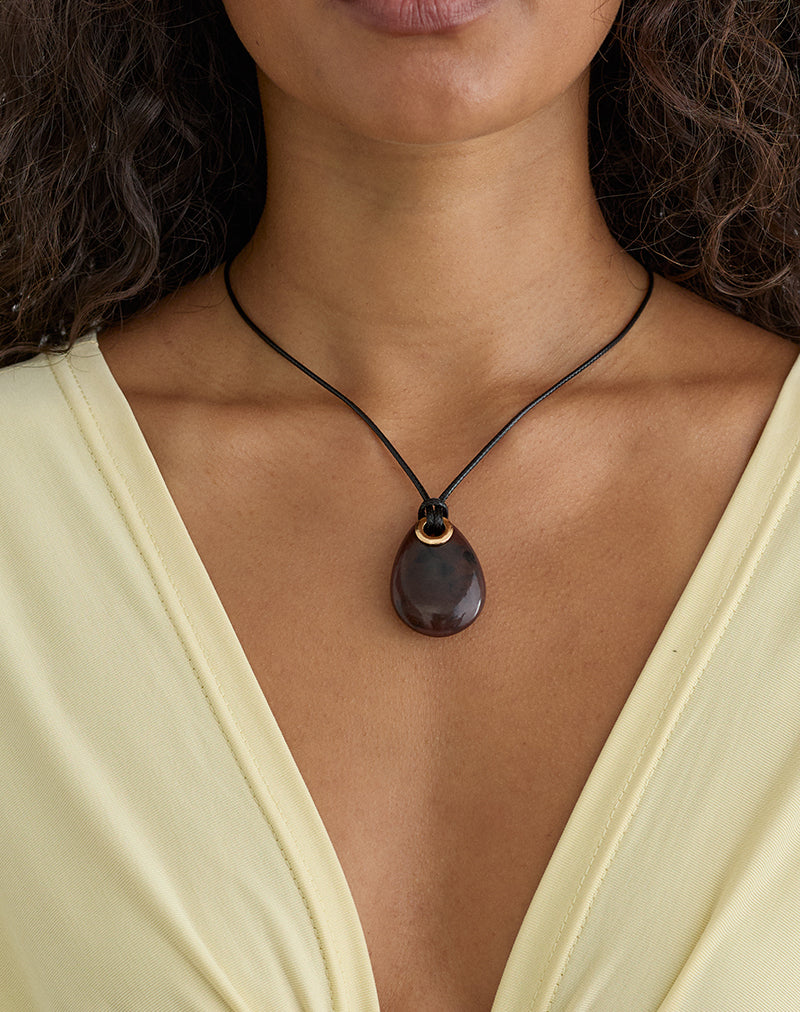 Image of Black Cord Necklace with Oval Pendant