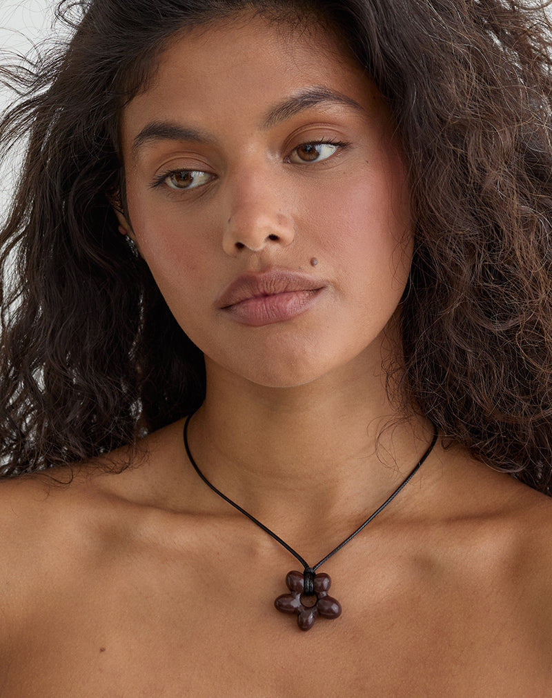 Image of Black Wrap Cord Necklace with Acrylic Flower
