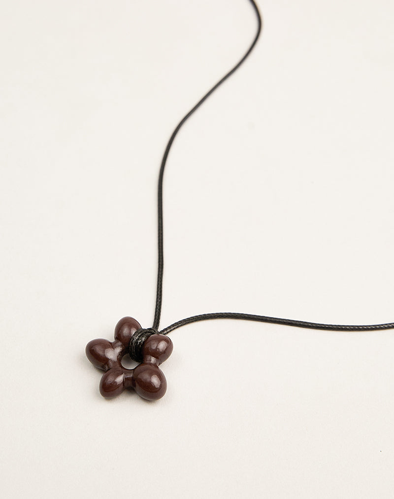 Image of Black Wrap Cord Necklace with Acrylic Flower